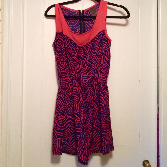 Coral and navy blue zebra print romper! Size Small
