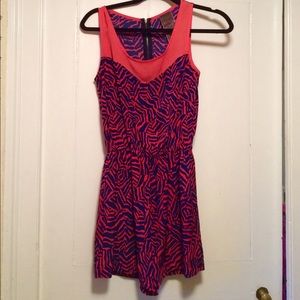 Coral and navy blue zebra print romper! Size Small