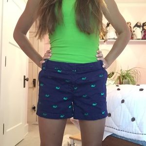 Navy Blue and Green Whale Khaki Shorts