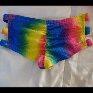 iheartraves Cutout Rainbow Booty Shorts