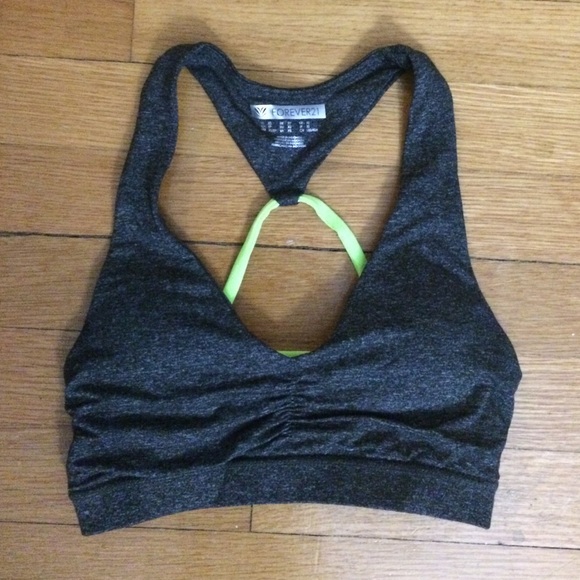 Grey and Neon Strappy Sports Bra