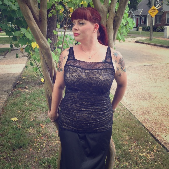 Black lace and nude tank