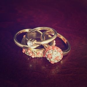 Gold and coral ring set