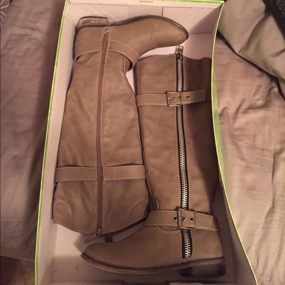 Grey faux leather boots