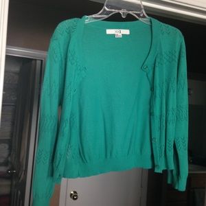 teal cardigan