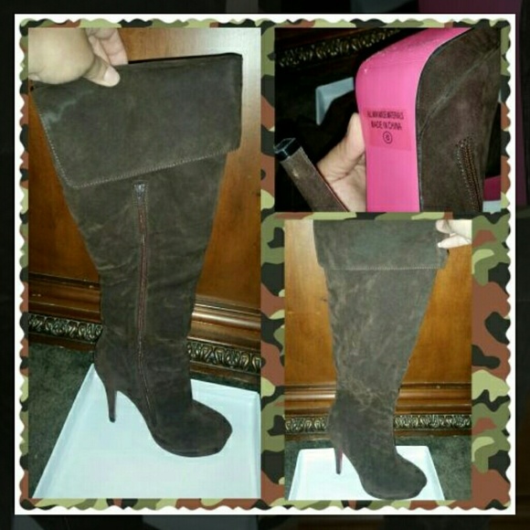 Brown suede knee high boots