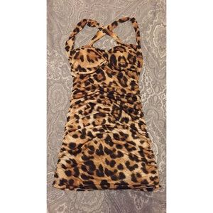 Sexy Leopard Cross Back Dress