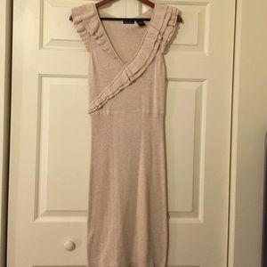 Taupe sleeveless ruffled dress