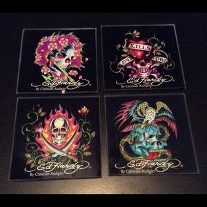 Love Kills Ed Hardy Glass Coaster set!