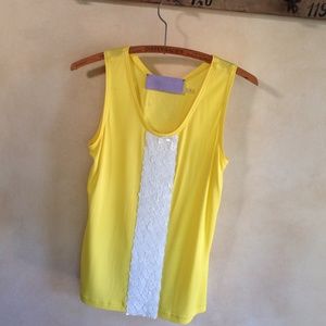 Vera Wang Yellow Top with White Sequins. Size 2.