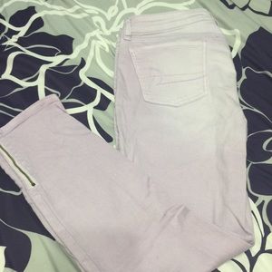 Light purple skinny jeans w/ ankle zipper