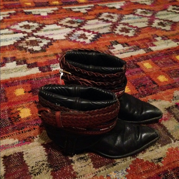 Upcycled Cowboy Boots 7.5 Black Leather - Picture 3 of 4