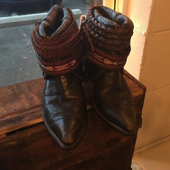 Upcycled Cowboy Boots 7.5 Black Leather - Picture 4 of 4