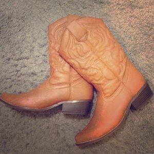 pair of brown "leather" cowboy boots