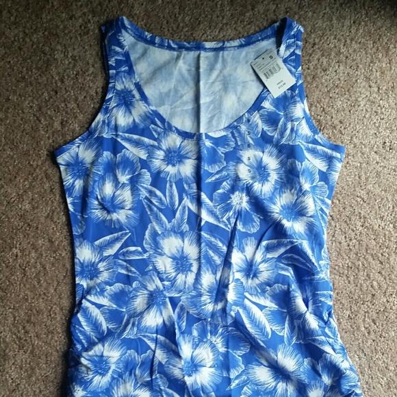 NWT side ruched tank top -Cobalt flower
