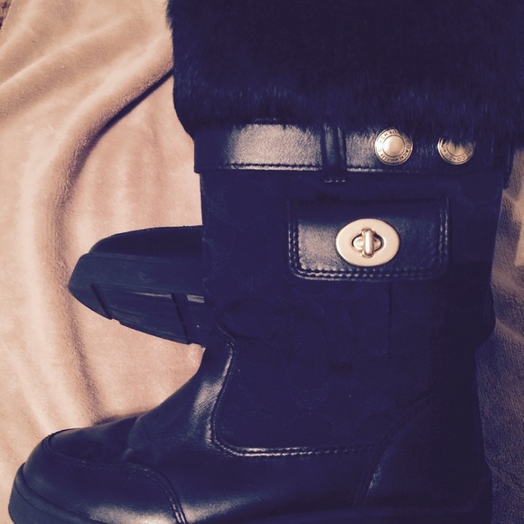 Authentic rabbit fur coach boots
