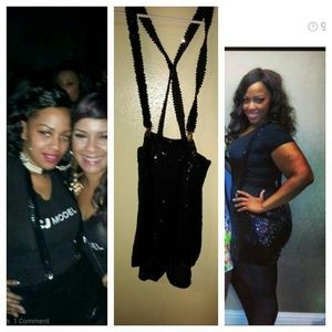 Black Sequined Evening Shorts W/ Suspenders