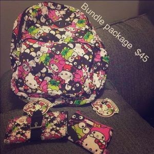 Book bag, wallet and coin purse.