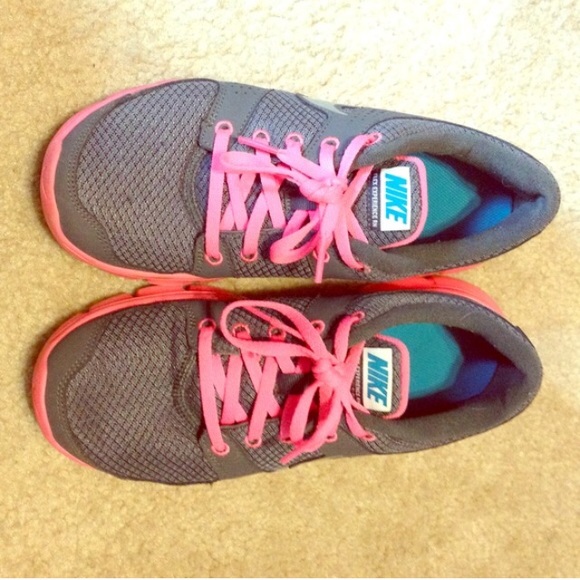 Pink and gray Nike shoes