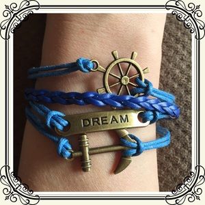 INFINITY LEATHER CHARM BRACELET Blue Nautical