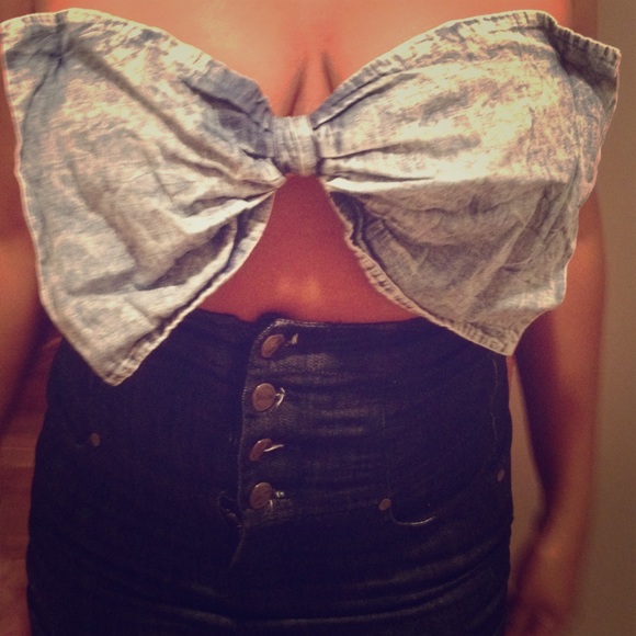 Denim Bow Bandeau Top