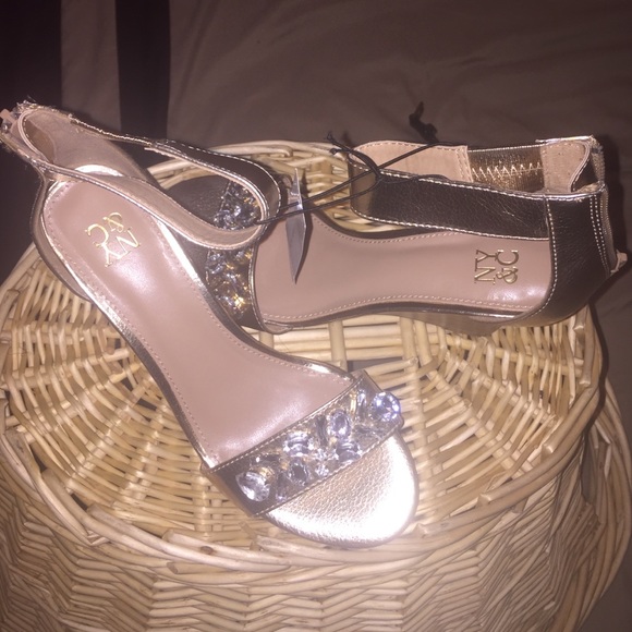 Metallic Gold Wedges with Rhinstone detailing
