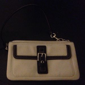 Coach tan clutch with brown trim
