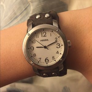 Brown leather braided Fossil watch