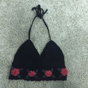 Urban Outfitters Black Crochet Rose Halter