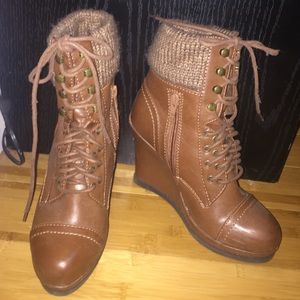 Chestnut brown wedge boots