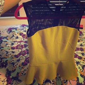 Black mesh yellow blouse