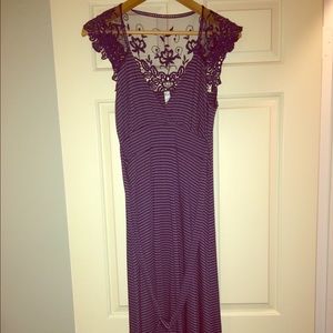 Striped maxi dress with lace detailing
