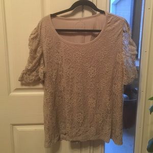 Taupe lacy top.