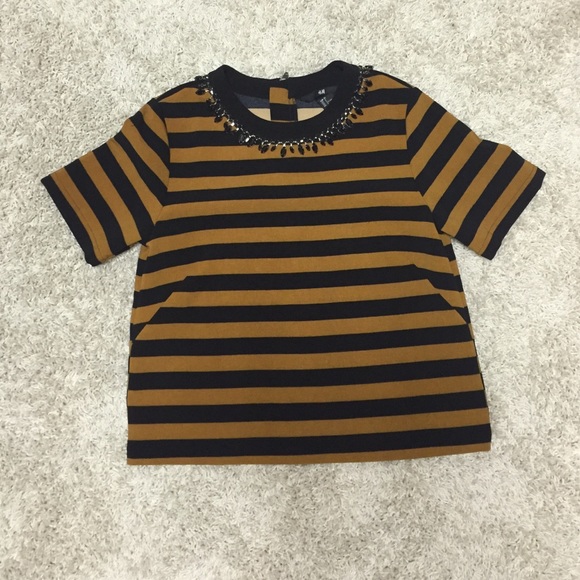 NWOT H&M Chestnut/Black Striped Embellished Shirt