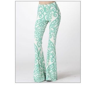 Mint and white bell bottom palazzo pants