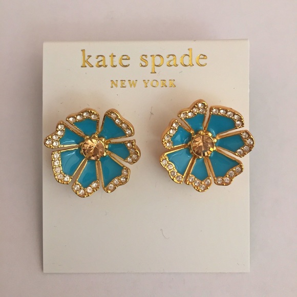 kate spade Jewelry - Kate Spade Blue Enamel Crystal Flower Earrings