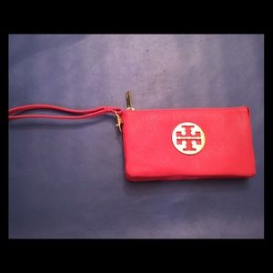 Pink faux Tory burch wristlet