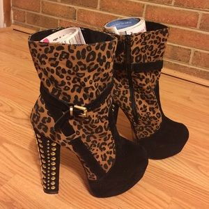 Faux suede leopard print booties