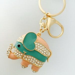 Adorable Bedazzled Goldtone Baby Elephant Keychain