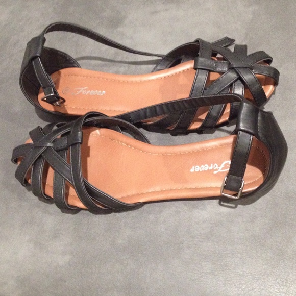 black faux leather sandals