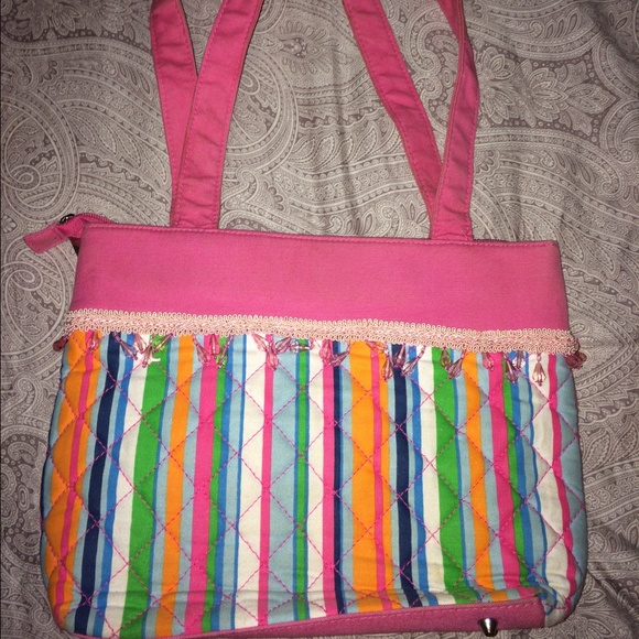 Pink boutique braided stitch tote