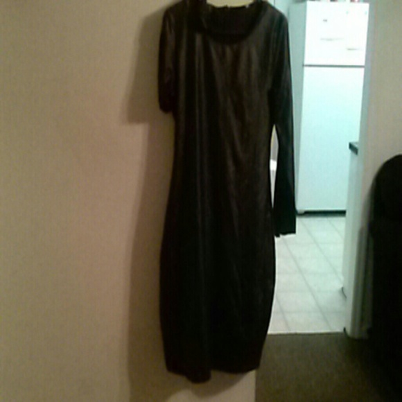 Black leather long sleeve dress