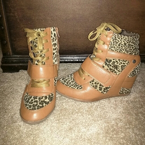 Cognac and leopard print sneaker booties