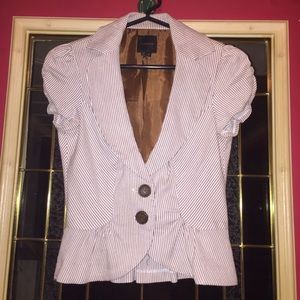 Brown and White Ruffle Blazer Jacket