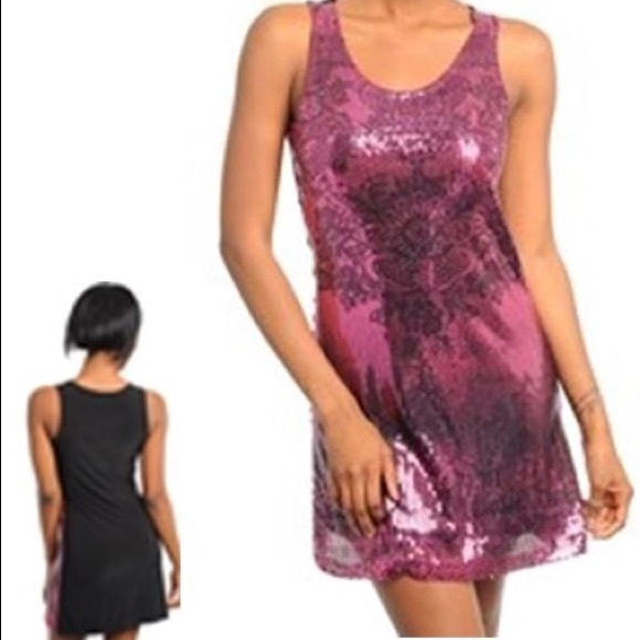💐🔵Pink & Black Sequin Flower Dress (Clearance) - Picture 1 of 5