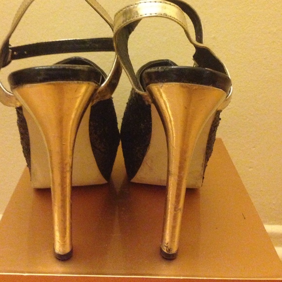 Strappy black glitter and gold peep toe heels - Picture 2 of 2