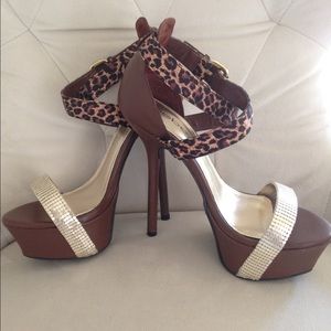New Bebe brown & gold platform sandal