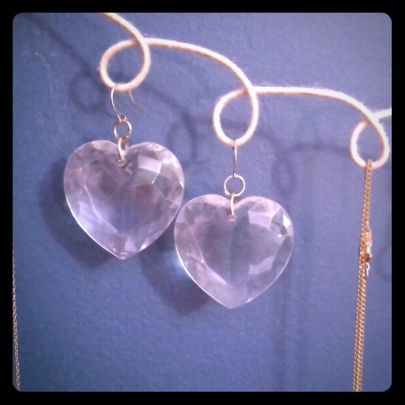 Transparent faceted heart earrings - Picture 1 of 2