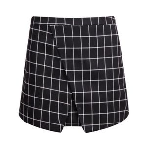 Black Plaid Wrap Mini Skirt