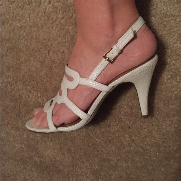 White strappy heels - gold inside and buckles. - Picture 3 of 4